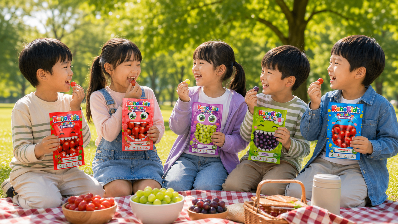 Crianças em piquenique com produtos KanoKids